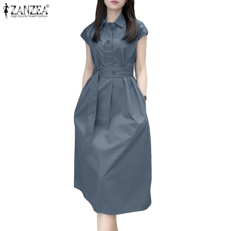 ZANZEA Rochie de vară fără mâneci cu guler răsturnat casual pentru femei