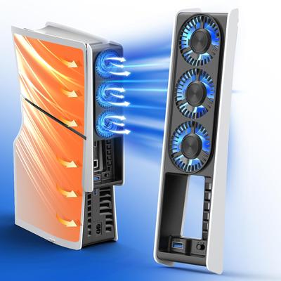 Ανεμιστήρας ψύξης για PS5 Slim Digital/Disks Edition, Αποτελεσματικός Αθόρυβος Ψύκτης με Ρυθμιζόμενη Ταχύτητα, Έξυπνη Ενεργοποίηση/Απενεργοποίηση, Φωτισμός LED και Θύρα USB3.0