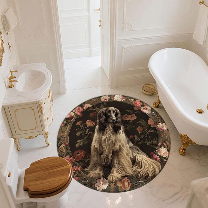 Dogs & Vintage Flowers Pattern Round rug,Carpet Rug for Living Room Bedroom Playroom ,Non-slip Floor Mat,Holiday Gifts and Birthday Gifts.
