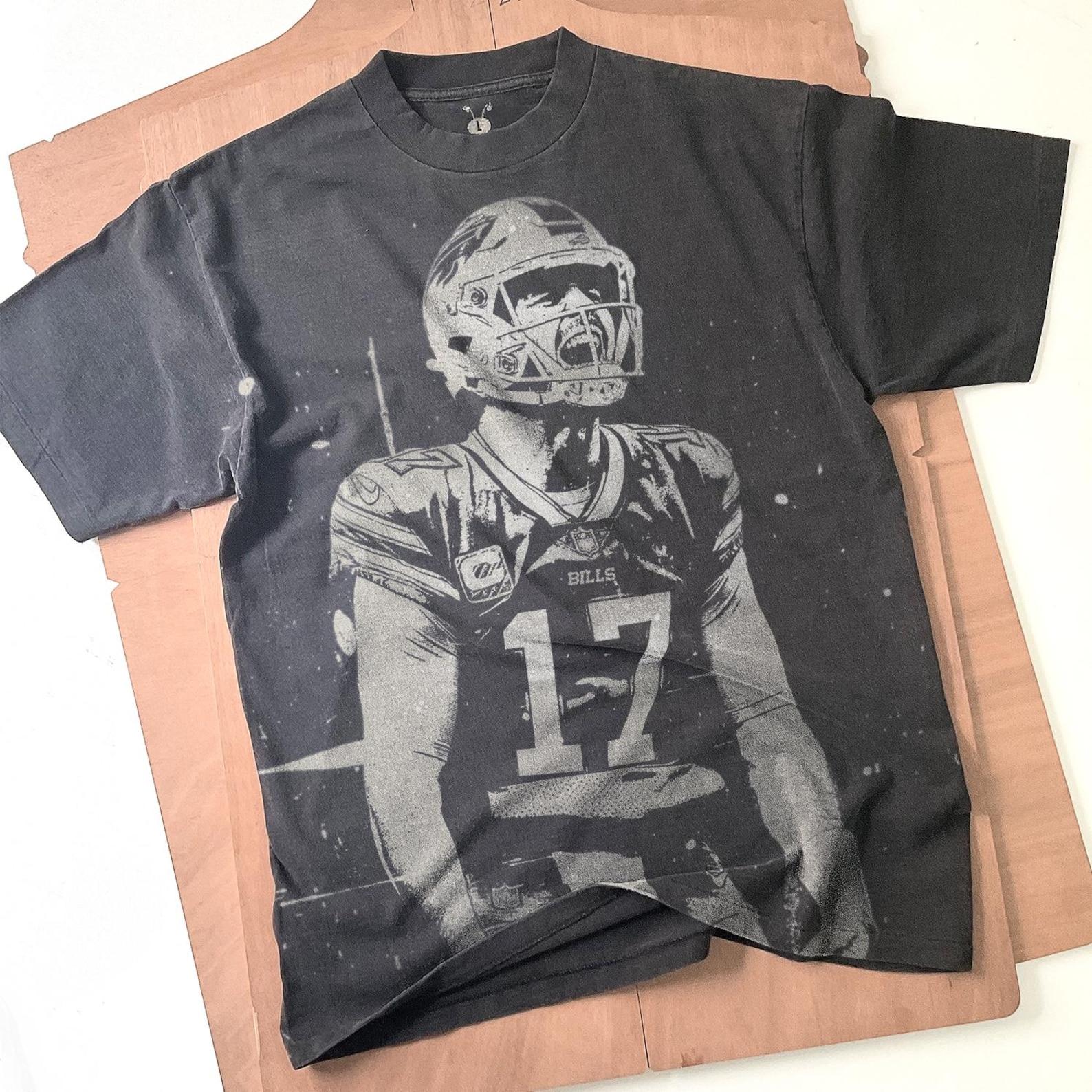 Josh Allen Handmade Bleached T-Shirt: Faded Black Cotton Unisex Tee S