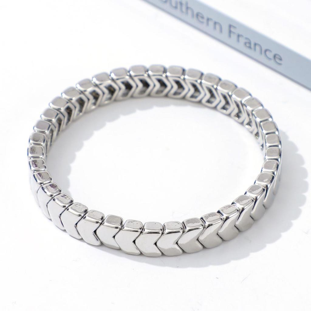 Trendy Gradient Rainbow Enamel Bracelet with Geometric Arrow Design for Women