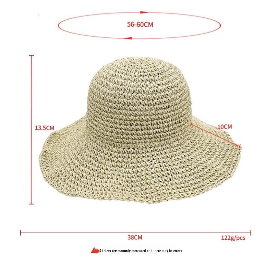Women's Foldable Straw Sun Hat - Wide Brim, Handmade, UV Protection for Beach & Outdoors