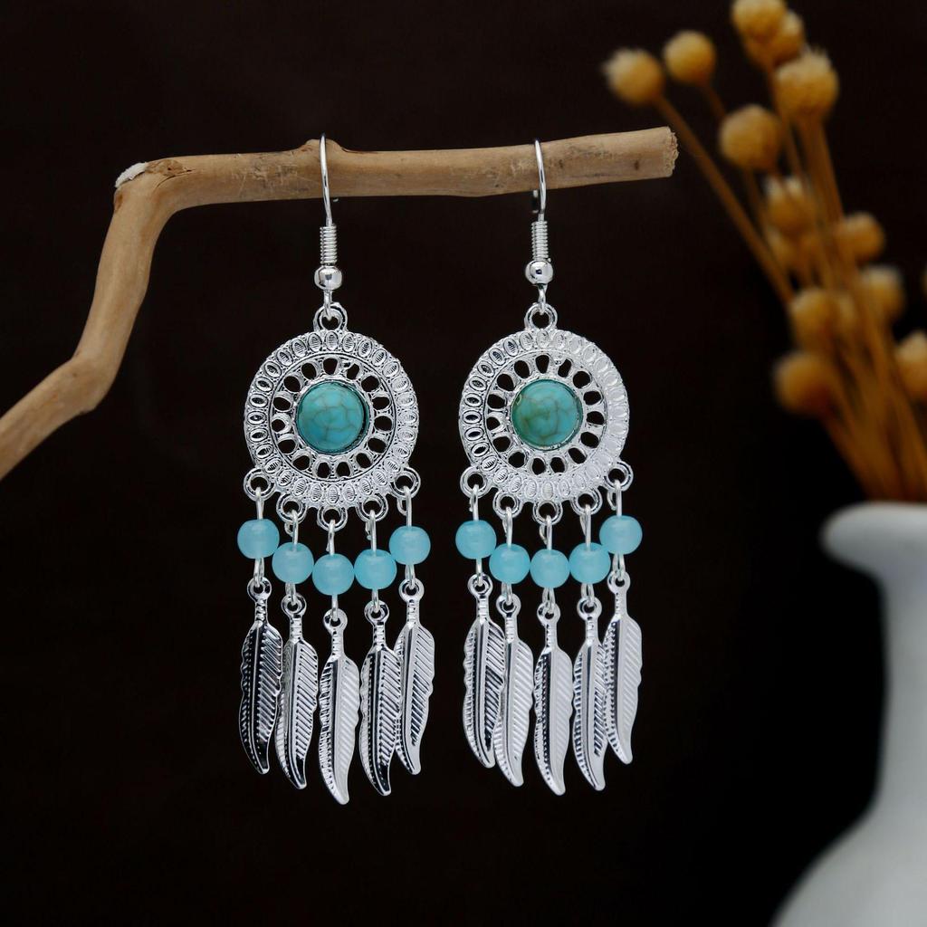 Personalized Bohemian Miao Silver Geometric Tassel Earrings