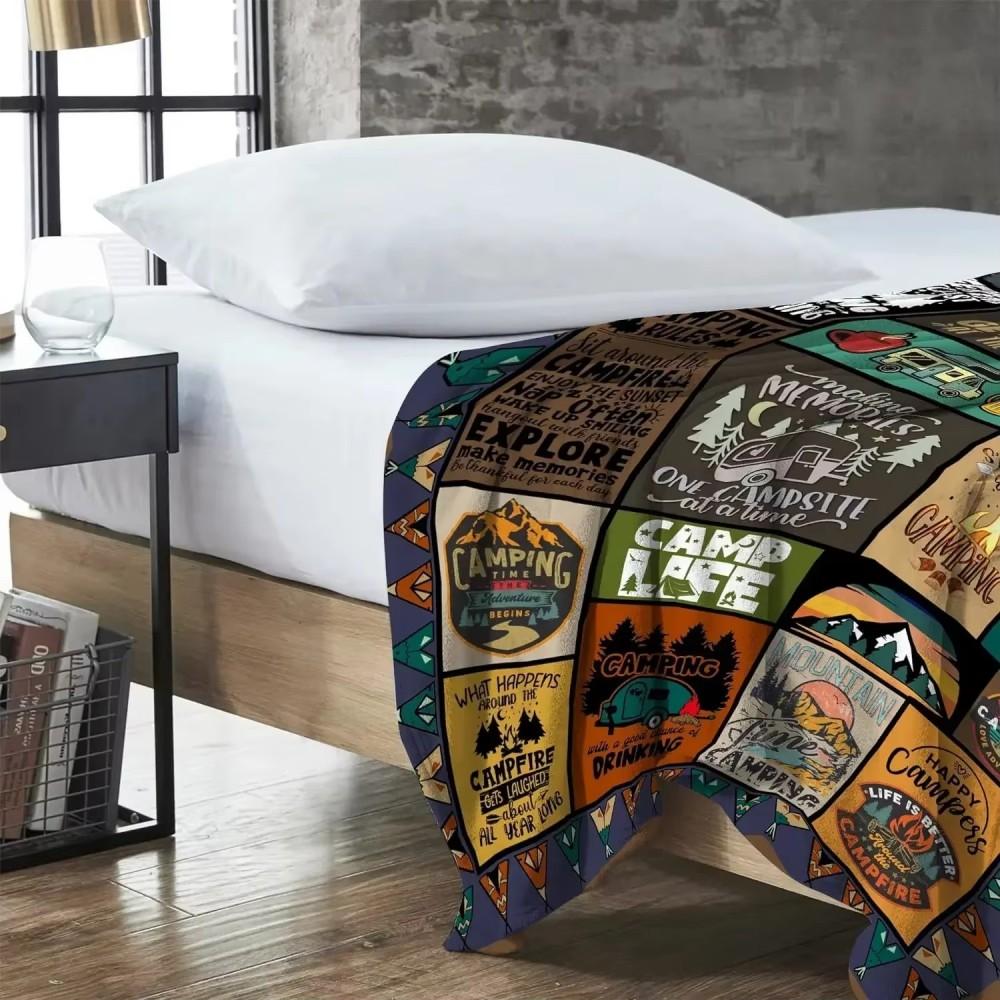 VIKAMA Vintage Camping Style Blanket Multi Functional Warm Home Camping Outdoor Nap Blanket Room Decoration