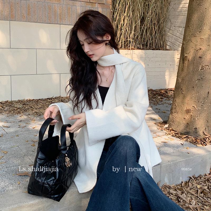 

Korean Style Elegant Cashmere Belted Coat - Thirteen Lines Winter Collection for Women Small кавовий