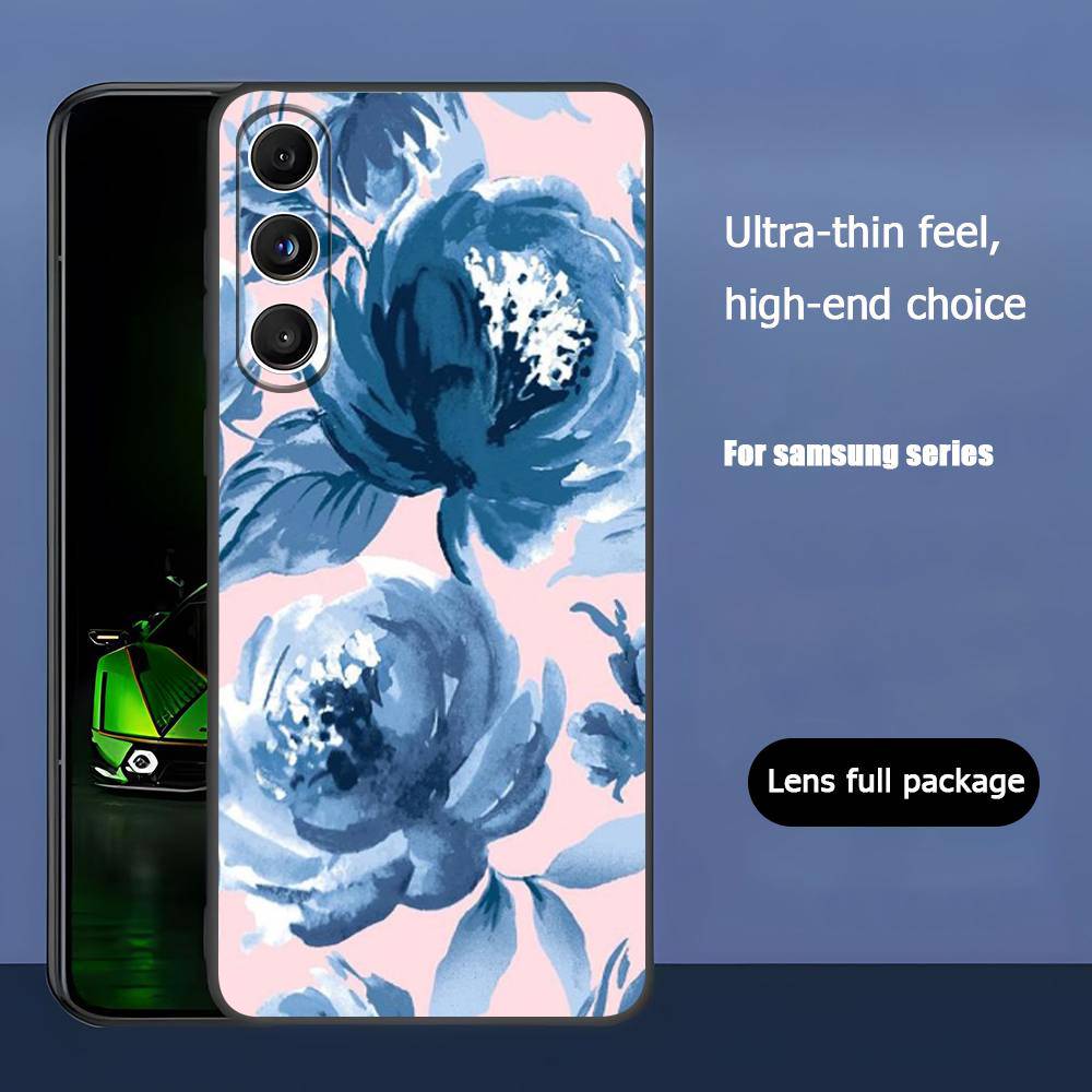 Blaue Rose Kunst Für Samsung Galaxy S23 S24 S25 Ultra S22 Plus S21 Schwarzes Weiches Case Wasserdichtes Weiches Case