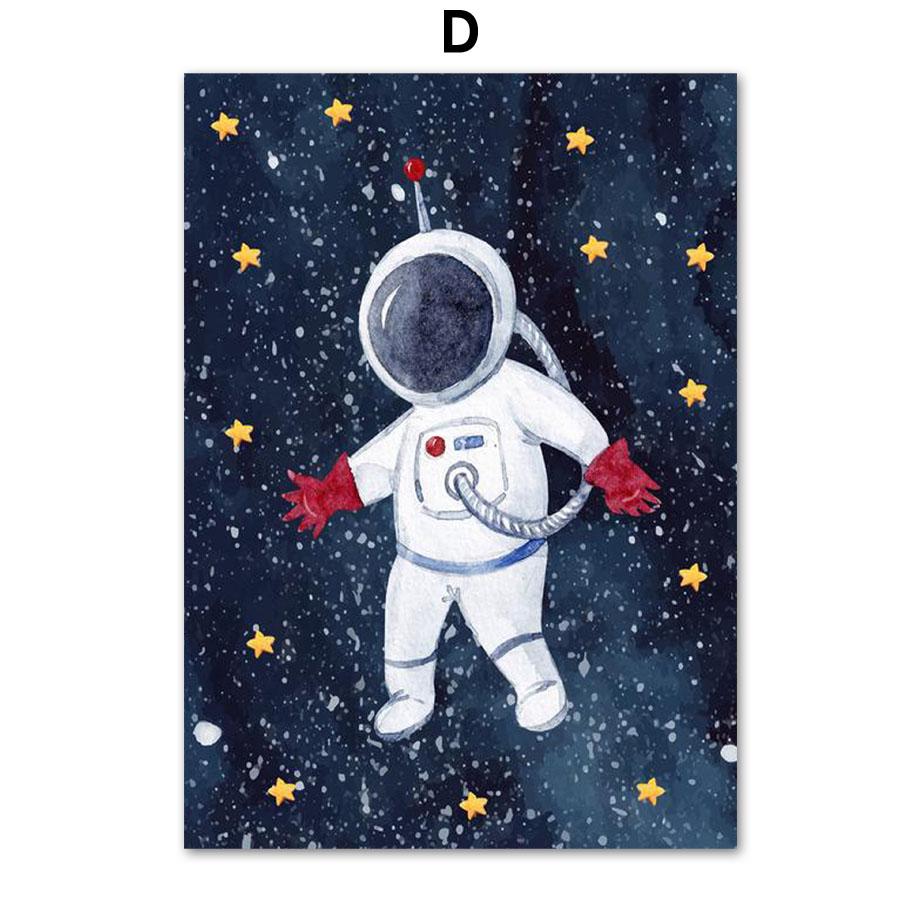 Cartoon Space Astronaut Planet Rocket Spacecraft Wall Art Print Canvas Painting Nordic Poster Wall Pictures Baby Kids Room Decor