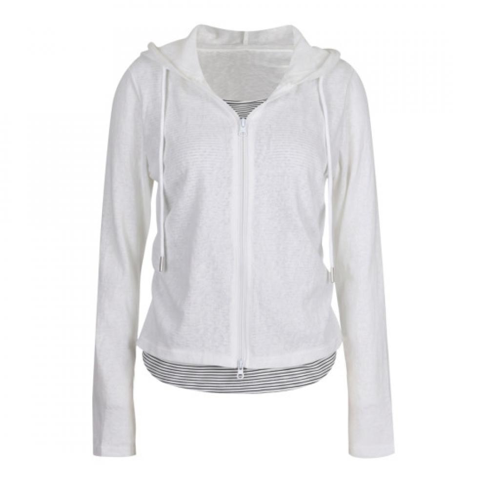 Shop   Women S Striped Layered Hooded Long Sleeve Slim Zip Cardigan Ivory mSe Wc
