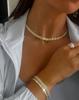 2024 Hot Selling New Arrived Trendy Women Jewelry Micro Paved CZ Plain Moon Shaped Choker Necklace Bracelet Set