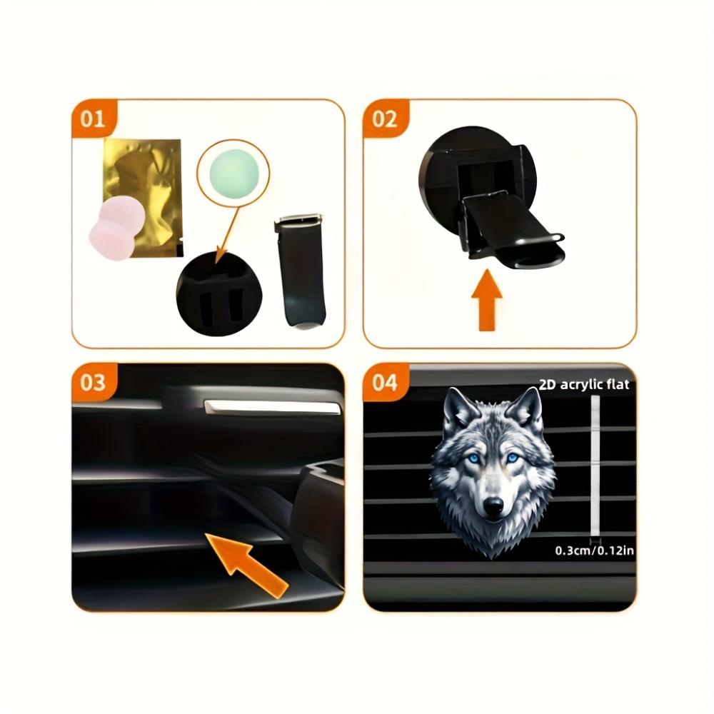2D Flat Wolf Car Vent Clip Decorative Diffuser (fragrance Not Included), Car Interior Decoration, Aromatherapy Clip, Ideal for Holiday Gifts
