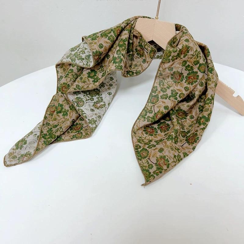 55x55cm Soft Retro Soft Cotton Square Scarf for Women Neckerchief Cotton Headscarf Floral Printed Scarf Hijabs