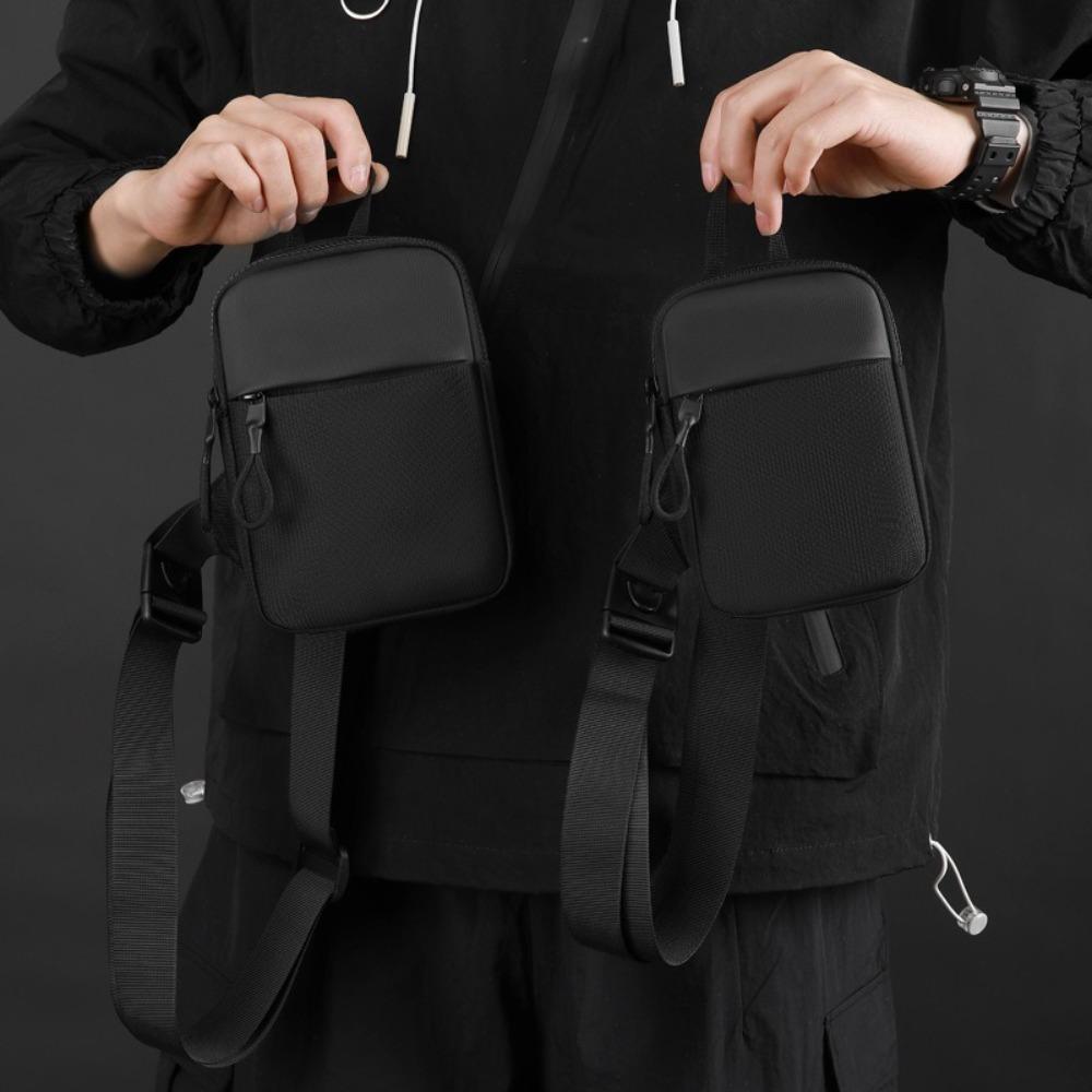 Casual Oxford Men's Chest Bag Black Zipper Sports Phone Bag Lightweight Large Capacity Travel Purse