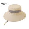 Comfortable Summer Hiking Headwear Mesh Spliced Bucket Hat for Men Women, Extra Wide Brim Sun Adjustable Windproof Mountaineering with Drawstring,