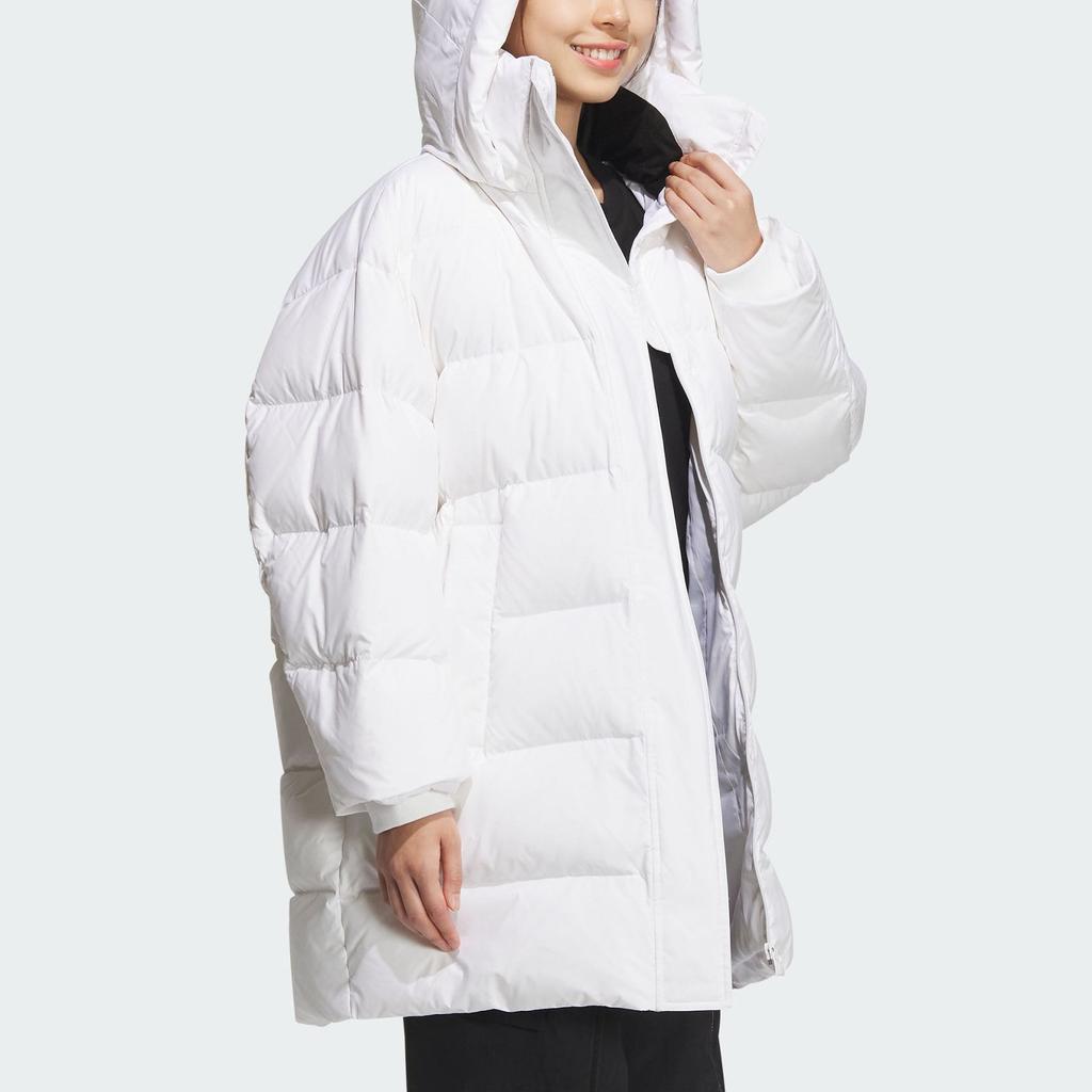 Adidas Veste Longue Décontractée Sportive à Capuche en Duvet avec Imprimé Lettres Veste Femme Blanche IV7557
