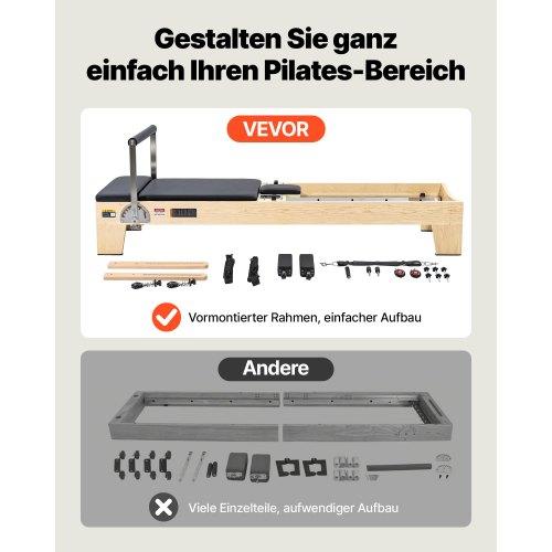 VEVOR Pilates Reformer Machine, Wooden Pilates Workout Equipment for Home Gym Studio Use, Pilates Bed with Dual Resistance- Spring & Cord