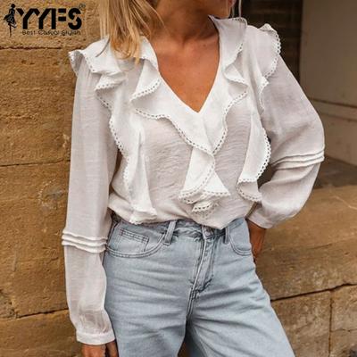Moda dame ocazional primăvară toamnă imprimeu culoare uni mâneci lungi cu decolteu în V bluze și cămăși