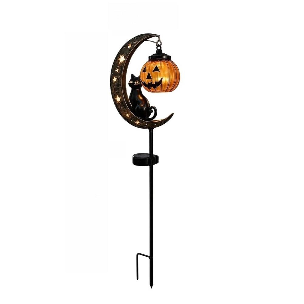 Solar Garden Stake Light Featuring Black Cat and Pumpkin Motif 85cm Tall