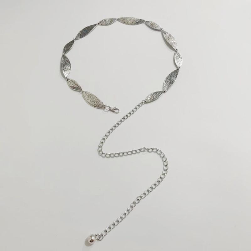 Stylish Antique Silver Tone Leaf Pattern Belt Chain Portable Fashion Accessory for Casual Outfits and Festival Wear