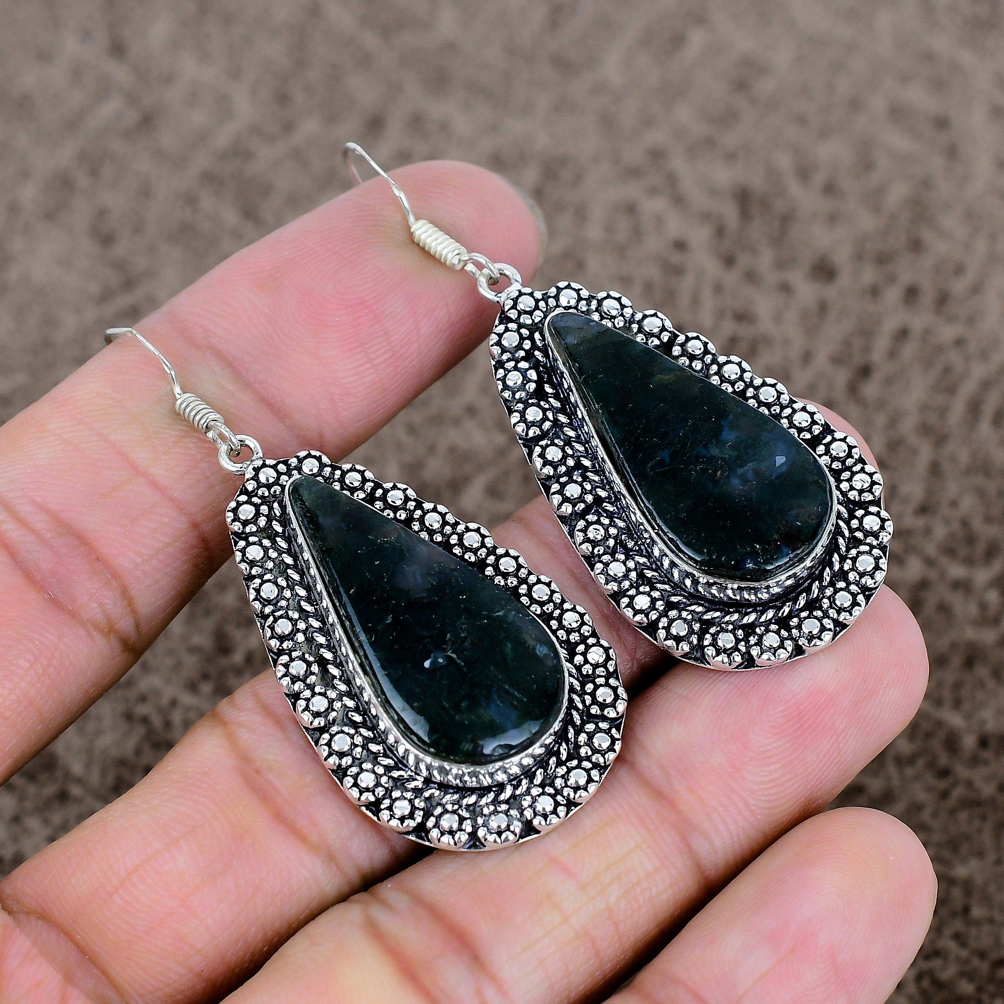 

Moss Agate Gemstone Handmade 925 Sterling Silver Jewelry Earring 2.29 KKG-689