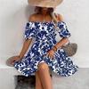 Summer Ladies Dress New Printed Casual Off-the-shoulder Skirt With Short-sleeved Loose Floral Skirt