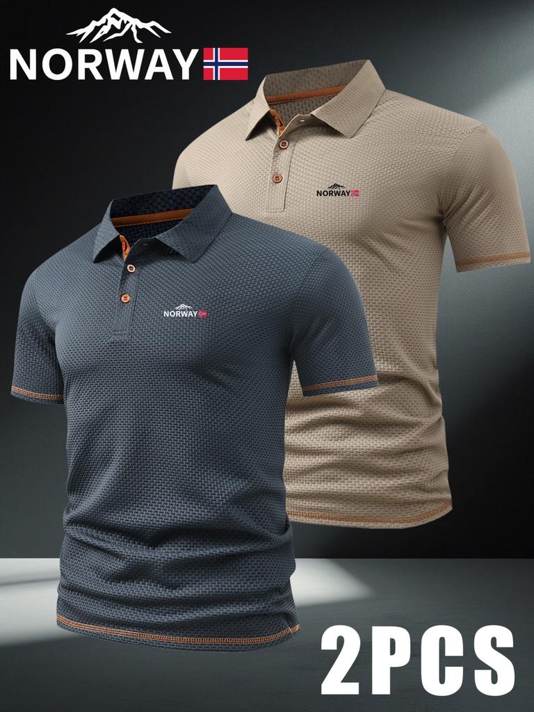 2 stuks Heren Outdoor Golf Polo - Korte Mouw & Kleurblok, Heren Sportshirts voor Business Casual Polo, Ademend voor Lente Zomer