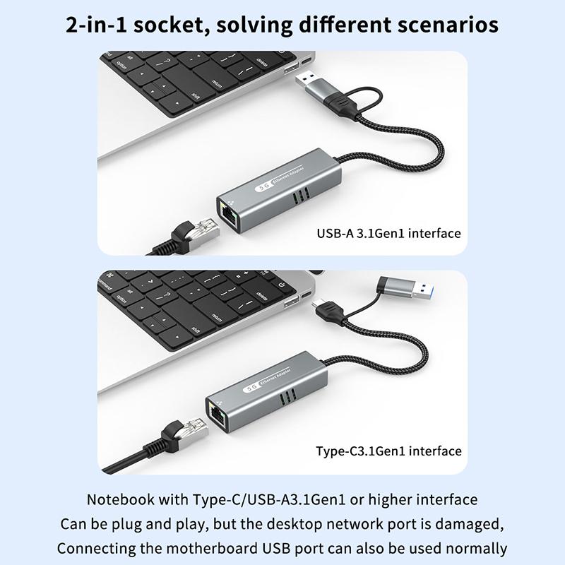 5Gbps USB na Ethernet adaptér pro notebookový počítač s čipsetem Rtl8157 5000Mbps USB3.2 na RJ45 síťový konvertor 5G 2.5G 1G 100Mbps
