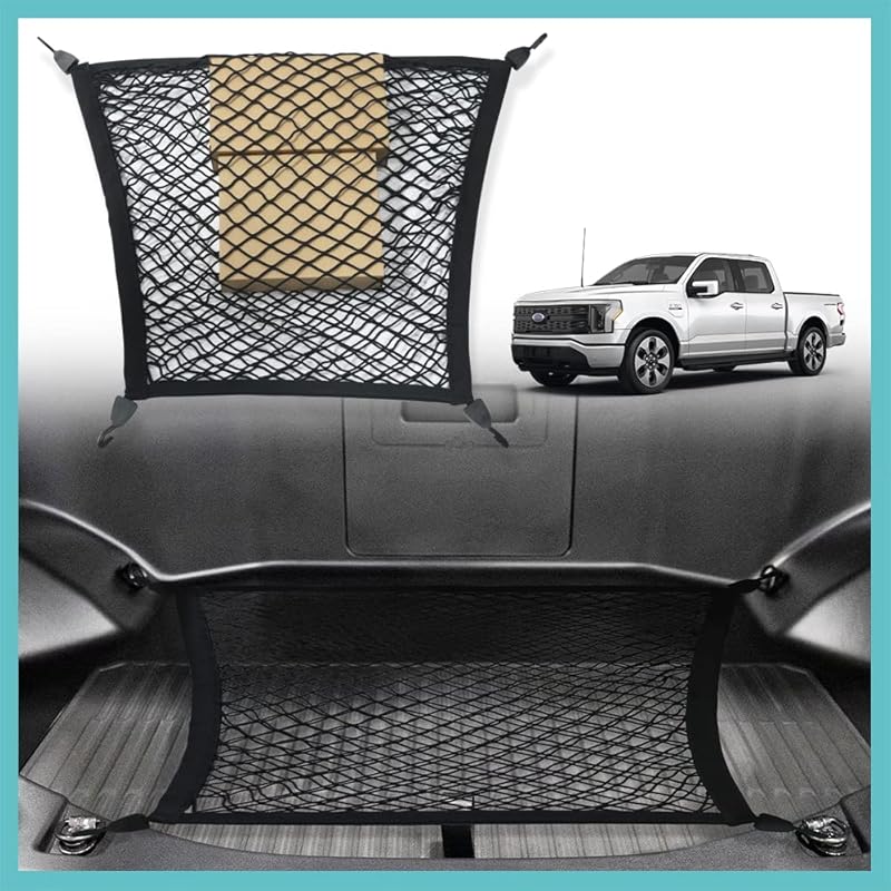 BestEvMod Envelope Style Front Trunk Cargo Net Compatible With 2025 -2024 Ford F-150 Lightning Accessories Extra Strong Hook Stretchable Elastic Mesh Flat Envelope Net