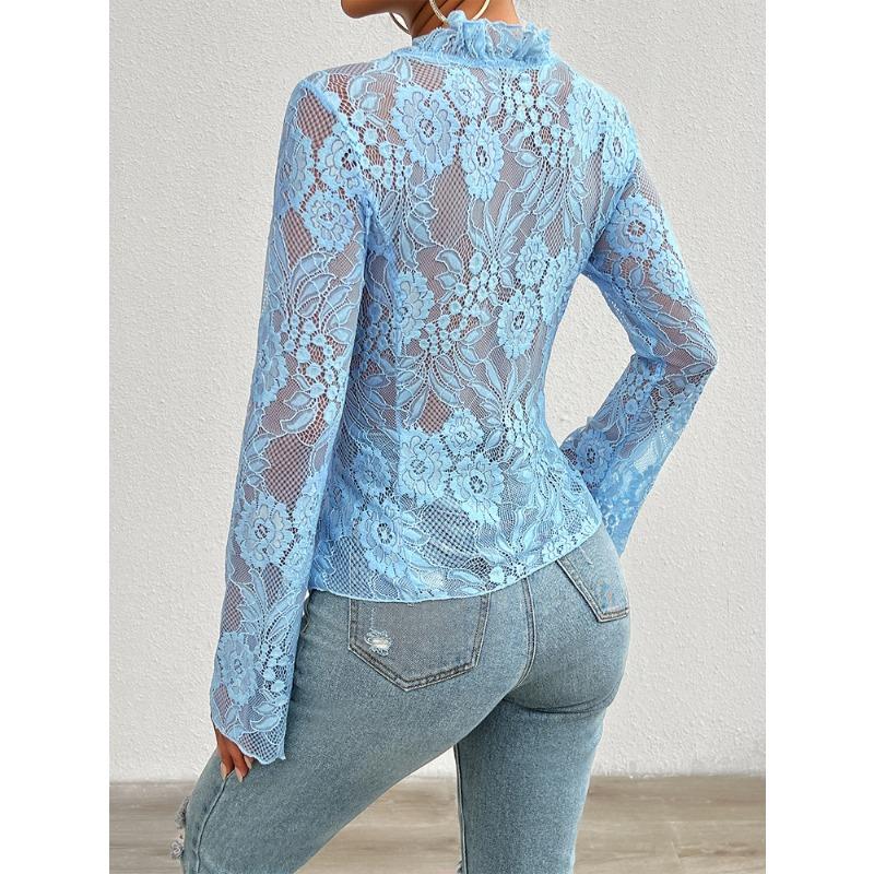 Women's Sexy Slim Long-sleeved Lace Lace Top Blouse