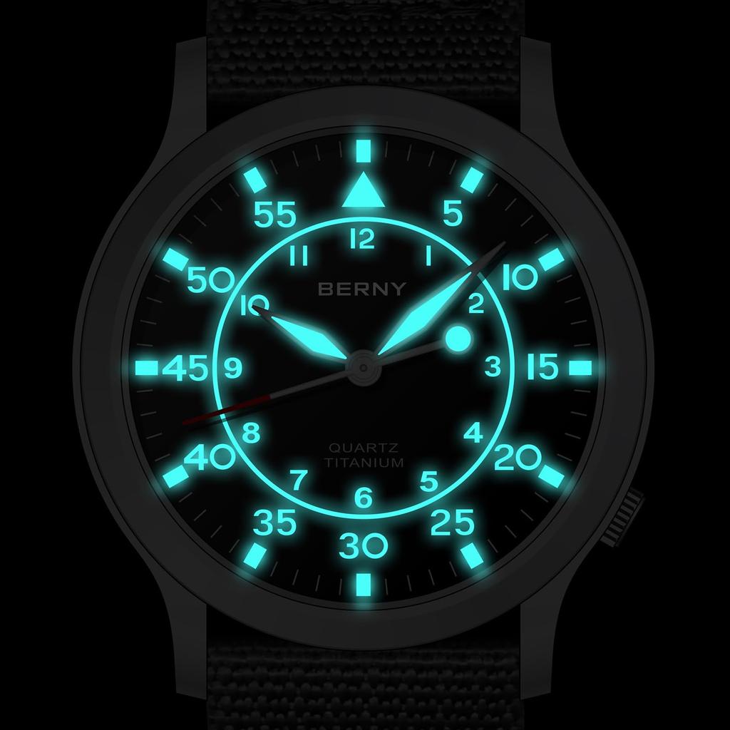 BERNY Men's Titanium Watch, Japanese Sweep Second Quartz Movement, Analog Quartz, 5ATM Waterproof, Lightweight Titanium Construction