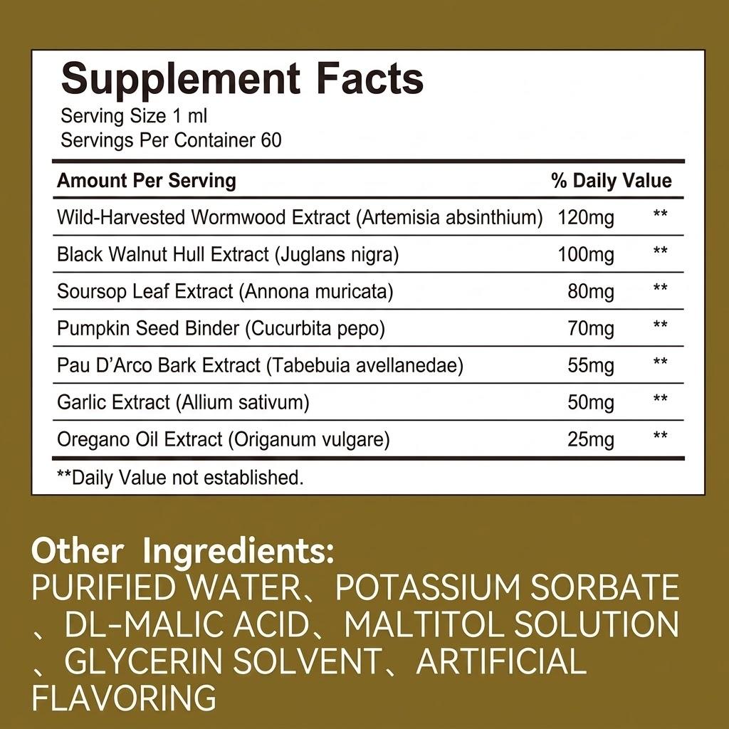 Gocce Liquide Supporto Pulizia Intestinale Erboristico – Complesso di Assenzio, Noce Nero, Annona e Origano