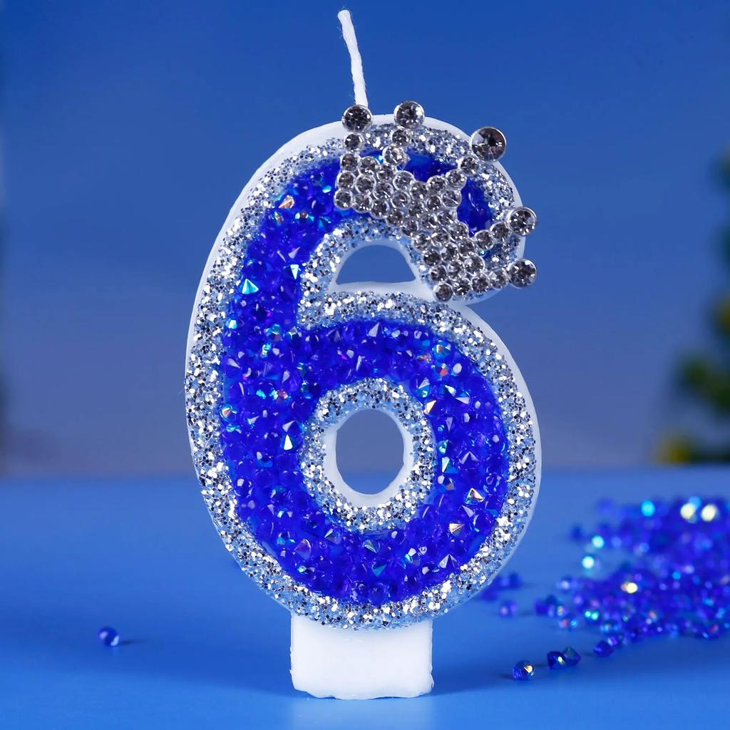 Number Birthday Candle Shiny Crown Digital Cake Topper Candle Kids Birthday Anniversary Party Decoration Supplies Birthday Favor