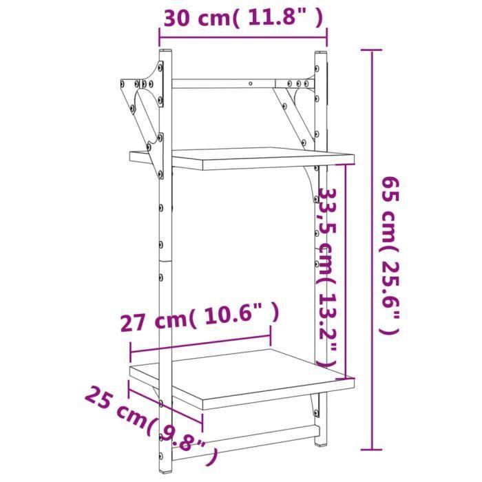 VidaXL Étagères murales à 2 niveaux avec barres 2 pcs noir 30x25x65 cm 836253