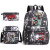Demon Slayer Anime Print School Backpack Set 3Pcs Include Backpack Shoulder Bag Pencil Case for Boys Girls Students
