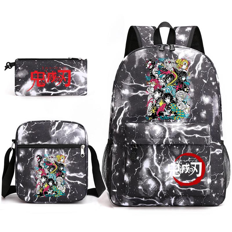 Demon Slayer Anime Print School Backpack Set 3Pcs Include Backpack Shoulder Bag Pencil Case for Boys Girls Students