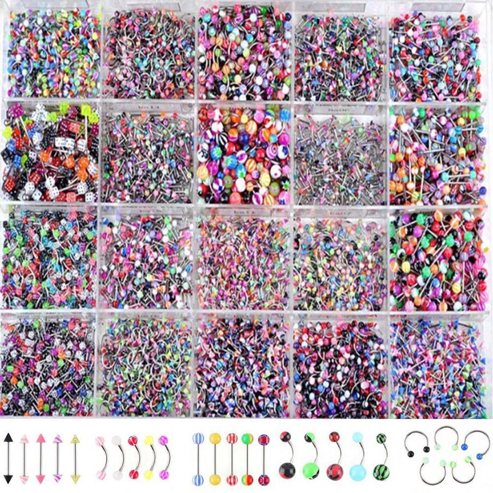110-Piece Mixed Color Piercing Jewelry Set: Acrylic Tongue, Nose, Eyebrow, and Lip Studs