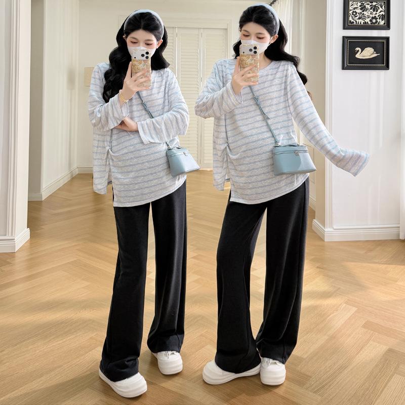 2026 Frühling Koreanisches gestreiftes Umstandsshirt