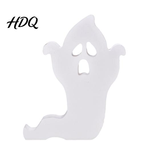 Small Ghost Statue for Shelf Cute Halloween Wooden Table Sign, Spooky White Standing Photo Prop Party Block Sign Holiday Tiered Tray Centerpiece,