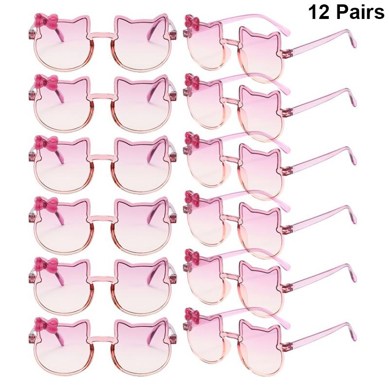 12 Pcs Cute Kitten Shaped Sunglasses for Children Fashion Multi-color Kids Decor Shades Stylish Design Sun Glasses for Girls