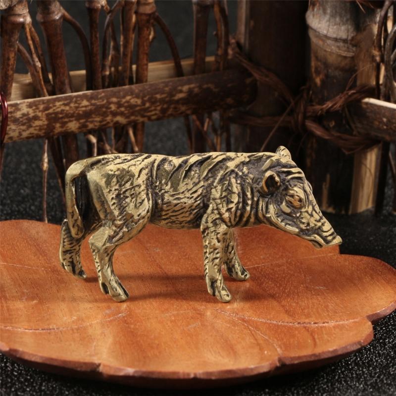 Zodiaken Gris Djurfigur Solid Mässing Antik Finish Vildsvin Miniatyrstaty Som Symboliserar Lycka Kontorsdekorationer