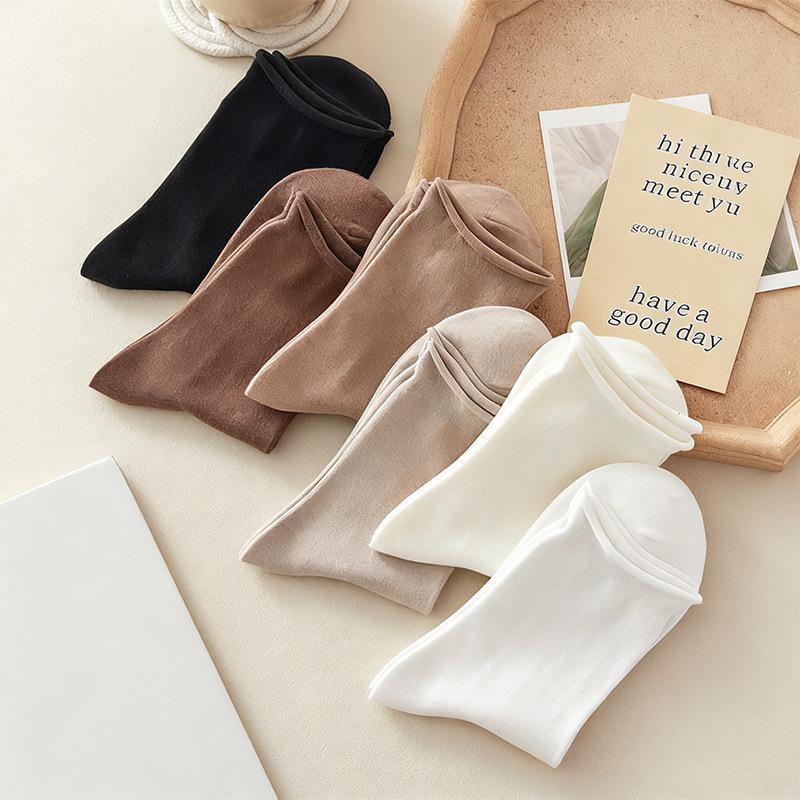 Women's Pure Cotton Mid-Calf Cuffed Socks - Loose-Mouth, Breathable, Soft, Versatile for Spring & Autumn