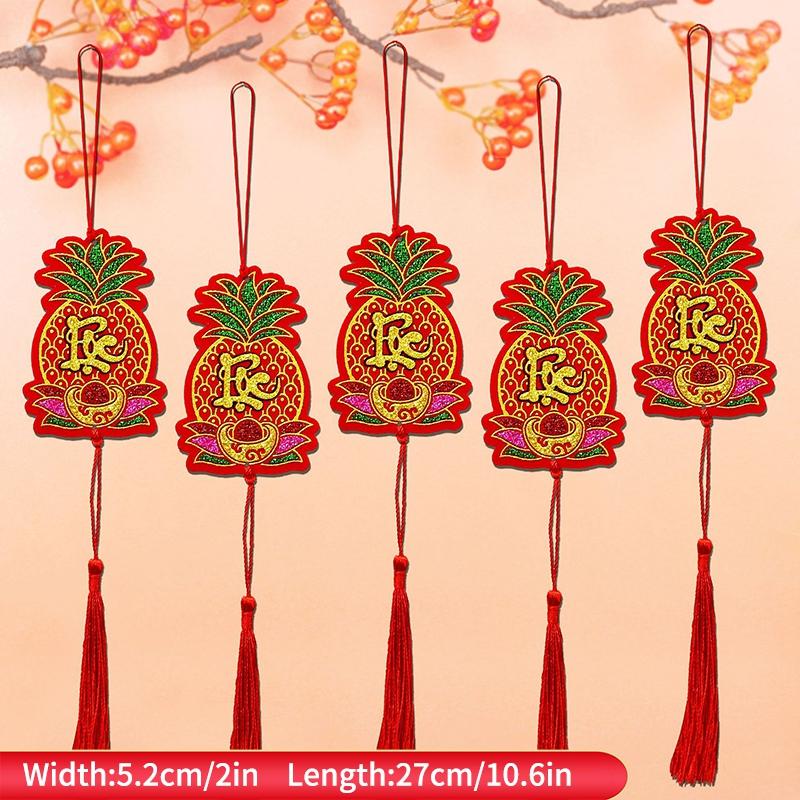 5pc Vietnamese New Year Pendant with Tassel Spring Festival Home Tree Hanging Lucky Decor The Year of Horse Party Hanging Supply