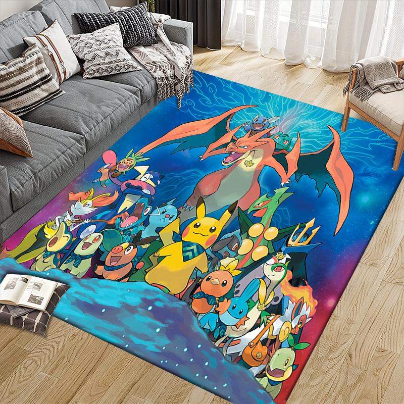 Pokemon Chibi Cute Style Illustration Square Area Rug, Non-Slip Floor Mat for Bedroom, Perfect Gift for Pokemon Fans.chl