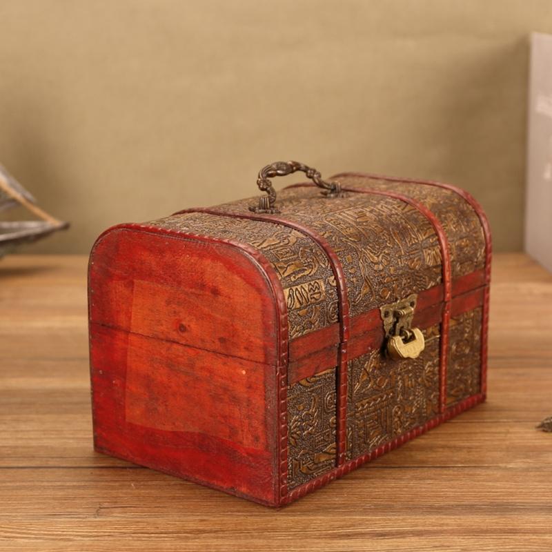 Vintage Wooden Treasures Chest Decorative Keepsakes Storage Container with Lock Antique Jewelry Organiser for Women