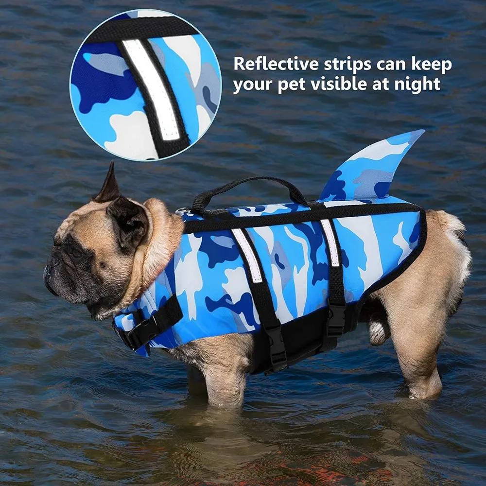 Camouflage Shark Dog Life Jacket Vest Summer Swimming Swimwear Pet Harness Collar Clothes for Dogs