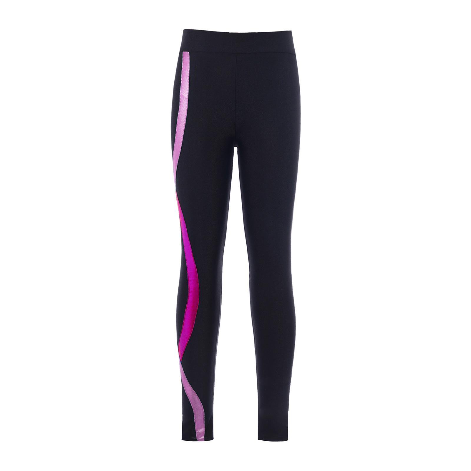 Inlzdz Meisjes Kleurrijke Gestreepte Print Rekbare Dansbroek Elastische Tailleband Casual Sport Lange Broek 13-14 Years zwart/roze