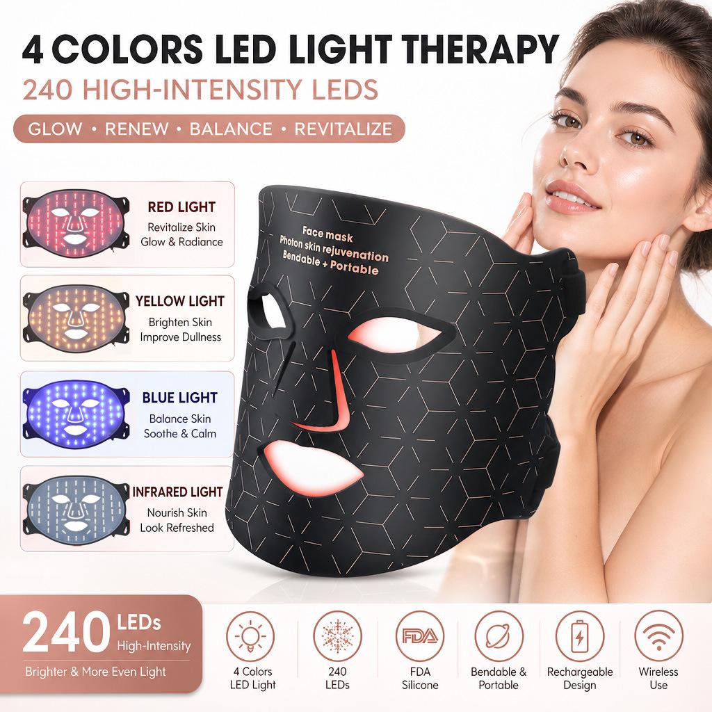 Remote-Controlled Portable LED Face Mask: Red Light Facial Spectrometer for Home Beauty.