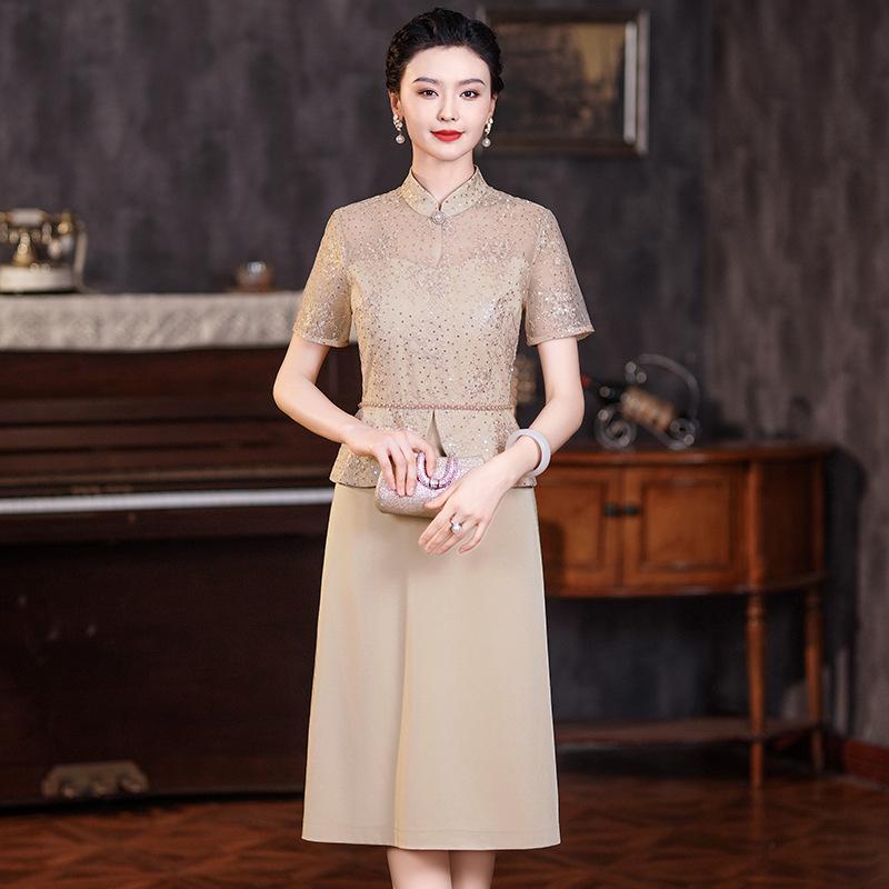 

Champagne Qipao Dress - 2024 Spring Collection for Middle-Aged Women XL