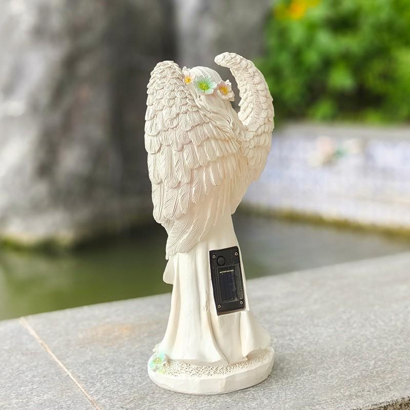 Solar Powered Angel Resin Garden Statue Outdoor Decor Patio Yard Home Decoration Floral Fairy Sculpture