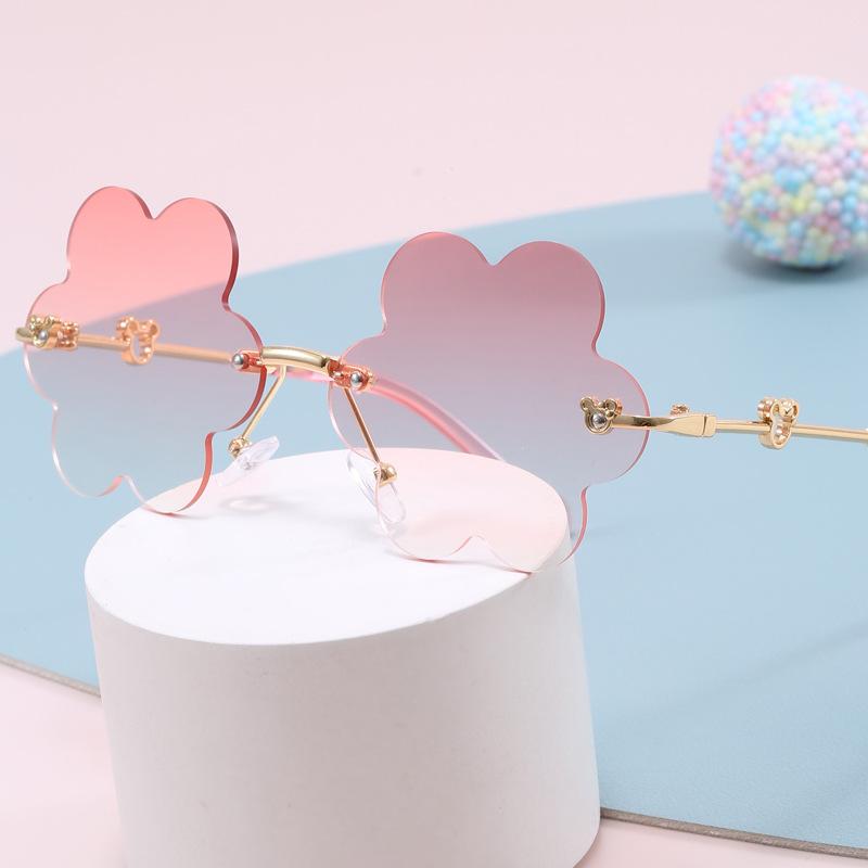 Trendy Children's Flower Rimless Sunglasses Uv Protection With Cute Decorations Sun Protection Glasses 6001