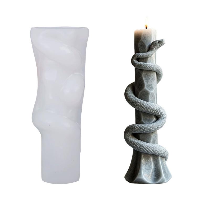 Snake Coiled Around Pillar Relief Cylindrical Candle Silicone Mold Cylinder Resin Silicone Mould Coiled Snake Gypsum Molds